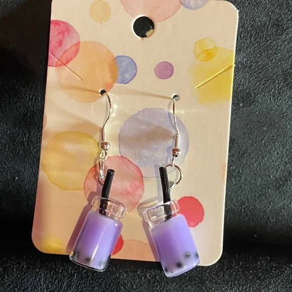 Purple boba tea earrings sterling silver - Picture 3 of 3